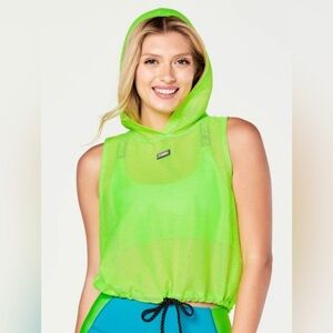 Zumba Sleeveless Mesh Hoodie Lime Green